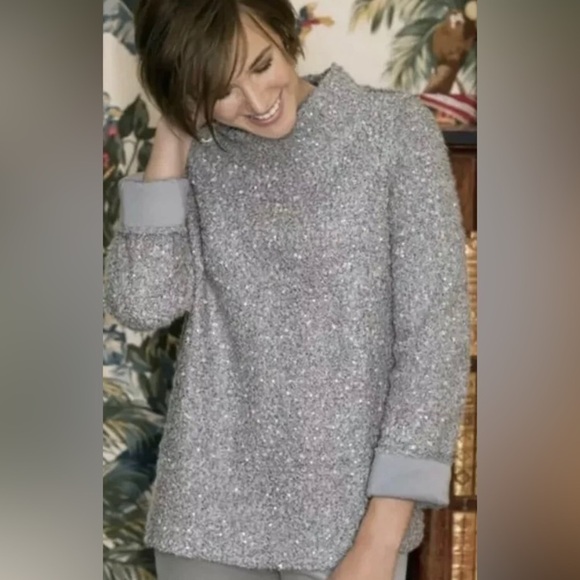 Soft Surroundings Sedona Sequin Sweater Grey Zip S Sparkly Metallic Event - Picture 1 of 10